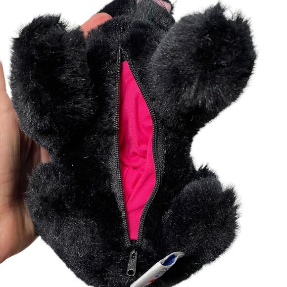 Black Cat Plush Green Eyes Plush Korea Zipper Pocket Vtg 1983 World of Smile - Picture 6 of 10